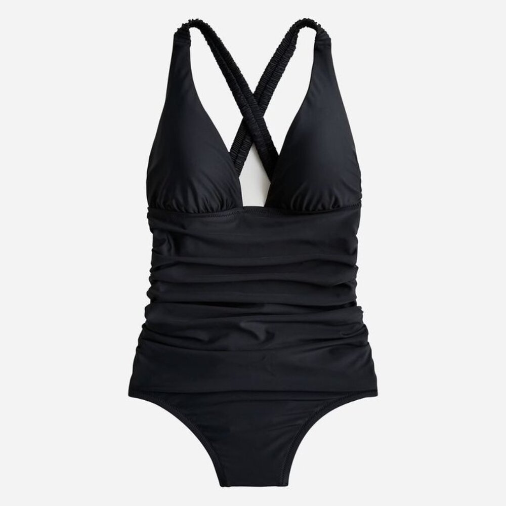 J. Crew Scrunchie Strap Plunge Black One Piece Swimsuit 12 NWOT